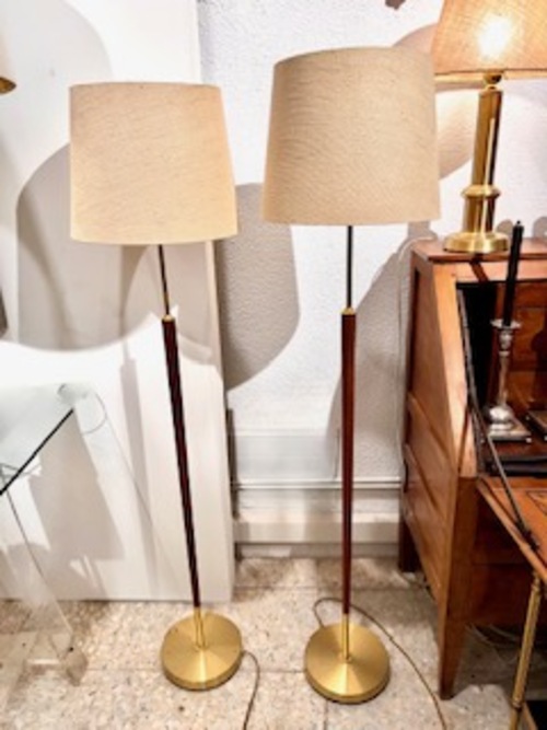 LAMPARAS PIE TEKA Y LATON AÑOS 70 - Imagen 4